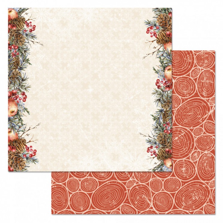 Double-sided sheet of ScrapMania paper "Rosy New Year. Holiday fragrance", size 30x30 cm, 180 g/m2