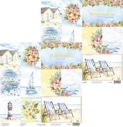 Двусторонний лист бумаги Scrapodelie Summer colors "Карточки", размер 30,5х30,5см, 250 гр/м2