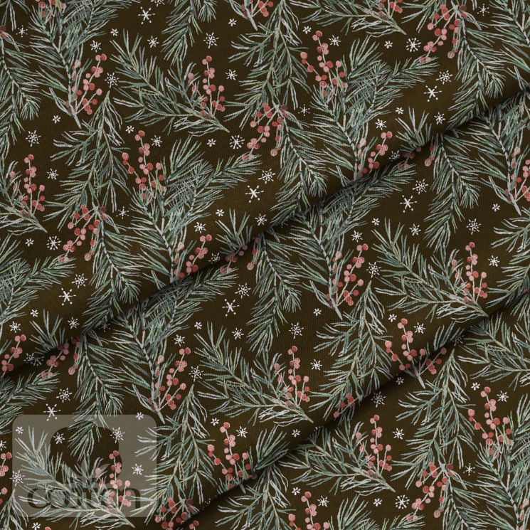 Fabric 100% cotton Poland "Pine with berries on dark", size 50X50 cm