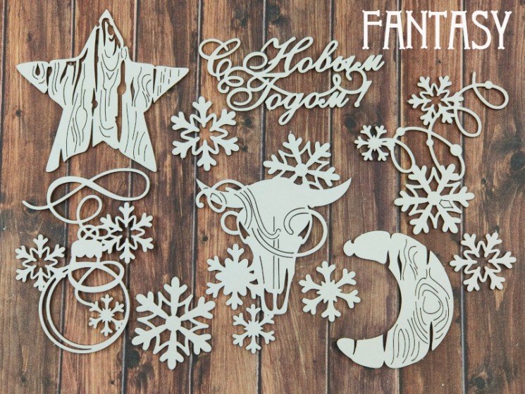 Chipboard Fantasy set "Eco Winter 2351" sizes from 2*2 to 4.9*6.9 cm