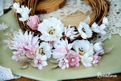 Набор цветов из ткани ручной работы Rosalina "Зефирная нежность", 18 цветочков + 6 листочков + 2 веточки, размер от 1,5 до 5 см 