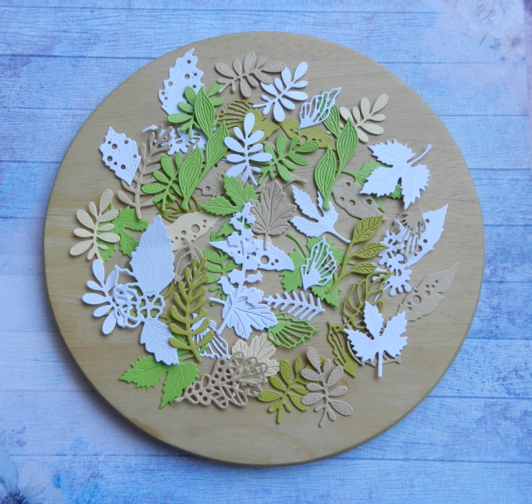 Вырубка набор листочков 55 эл. бумага кардсток 290 гр.  