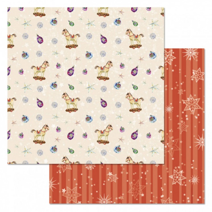 Double-sided sheet of ScrapMania paper "Rosy New Year. Toys", size 30x30 cm, 180 gr/m2