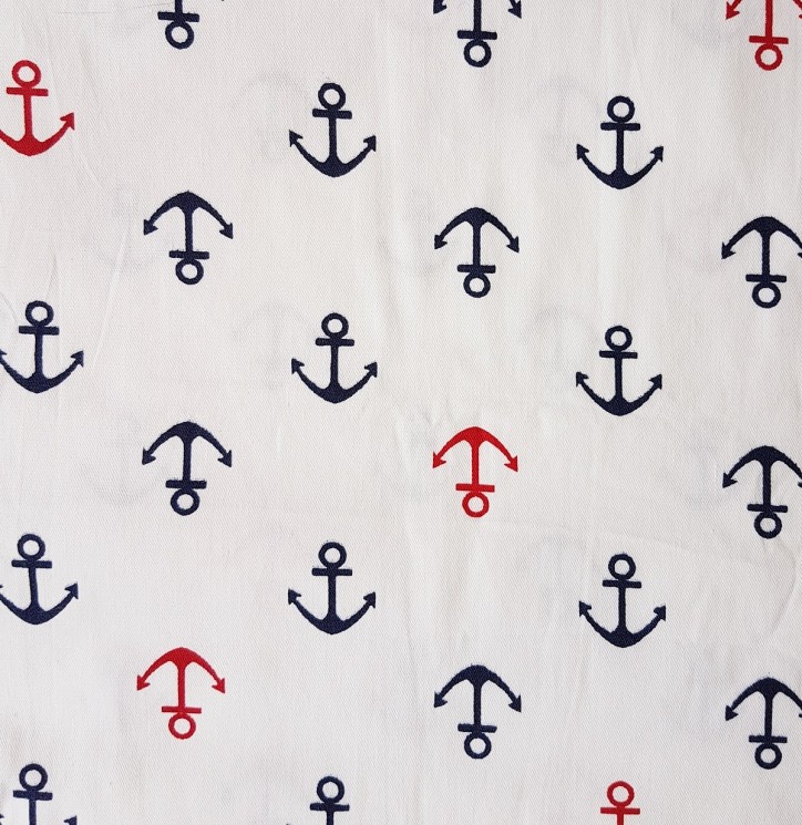 Fabric cut "Small anchors on white", satin, cut 50X50 cm