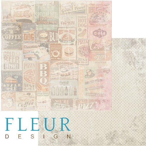 Двусторонний лист бумаги Fleur Design Вишневый десерт "Старое кафе", размер 30,5х30,5 см, 190 гр/м2