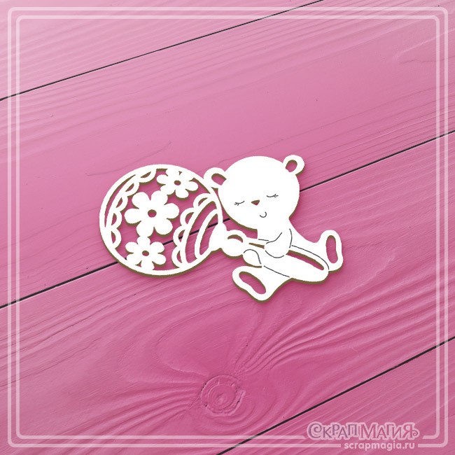Чипборд Scrapmagia "Медвежонок с погремушкой", размер 60х50 мм