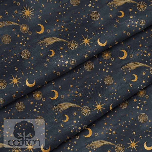 Ткань 100% хлопок Польша "Золотая ночь (имитация глиттера)", размер 50Х50 см, плотность 150 гр/м2 