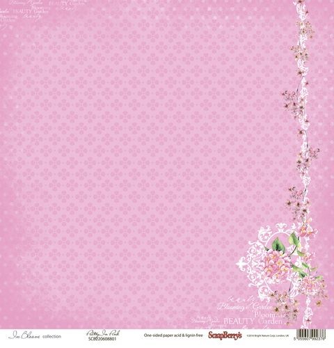 One-sided sheet of paper Scrapberry's Blooming Garden "In Pink", size 30x30 cm, 190 gr/m2