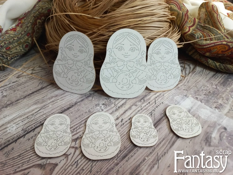 Чипборд FantasyScrap "Матрешки", Fch-4044, размер от 2,3*2,9 см до 4,8*6,2 см