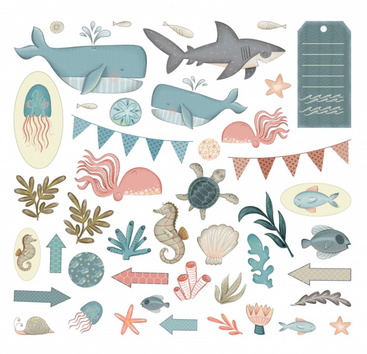 Dream Light Studio die-cuts from the collection "At the bottom of the sea", density 330 g/m2