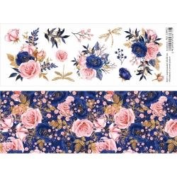 Двусторонний лист с картинками "Розовые и синие розы", 10х30 см, 180 гр/м2 