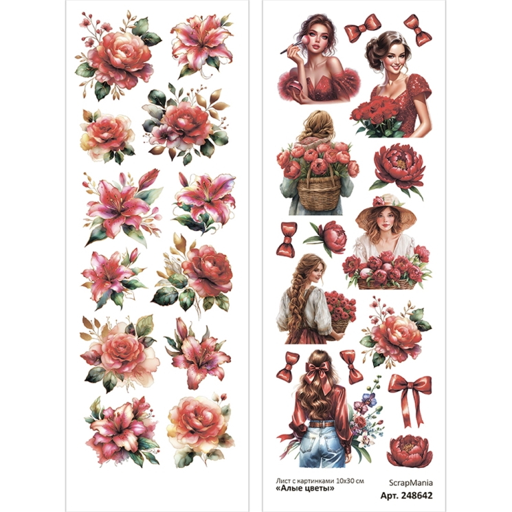 Лист с картинками 10х30 см "Алые цветы" (ScrapMania), 180 гр