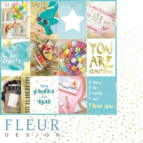 Double-sided sheet of paper Fleur Design Pretty tiffany "Cards", size 30. 5x30. 5 cm, 190 gr/m2
