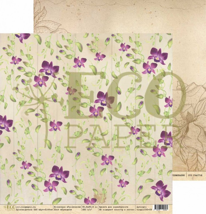 Double-sided sheet of paper EcoPaper Tropicana "Orchids" size 30.5*30.5 cm, 250g