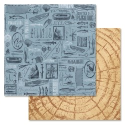 Двусторонний лист бумаги ScrapMania "Дневник туриста. Рыбацкие истории", размер 30х30 см, 180 гр/м2